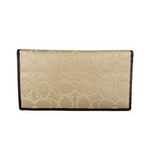 Coach Signature Pattern checkbook case holder wallet Gold Brown‎ Leather Trim